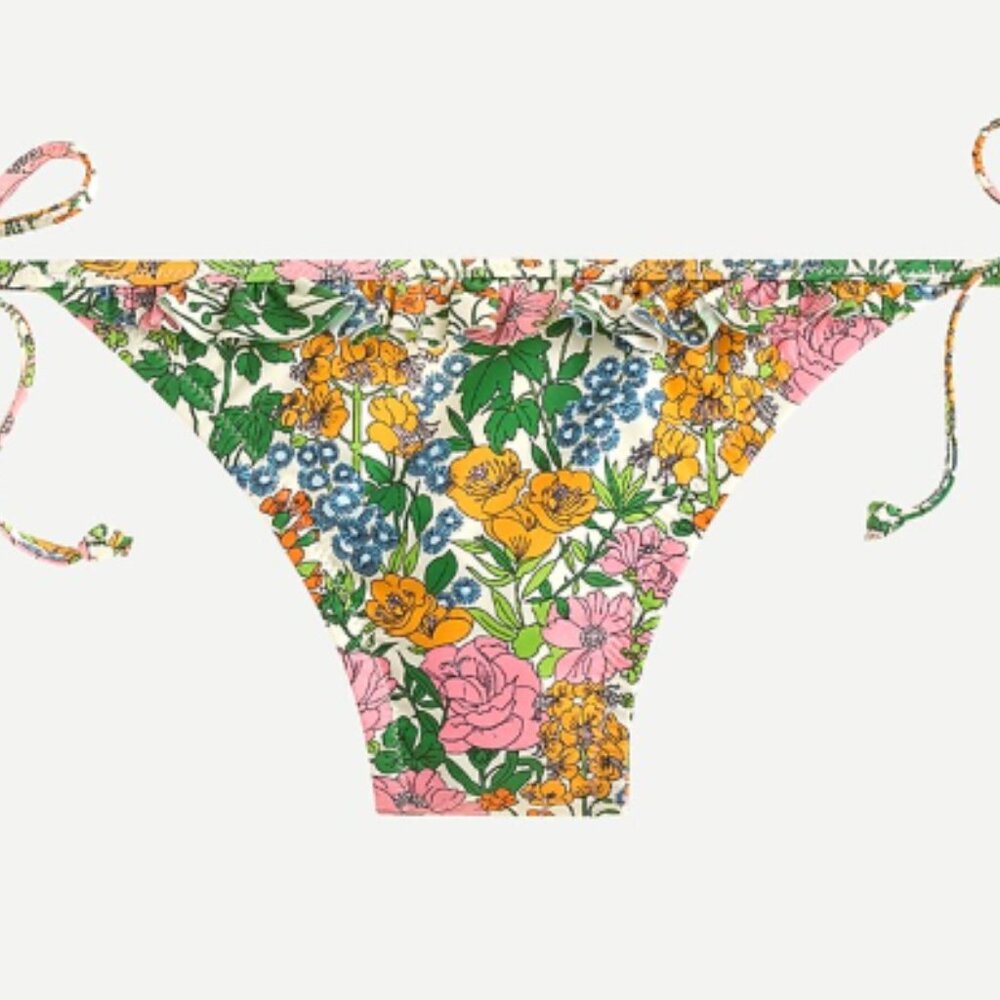 J. Crew Floral Tie-Side Bikini Bottom in Yellow, Pink, Green, Blue